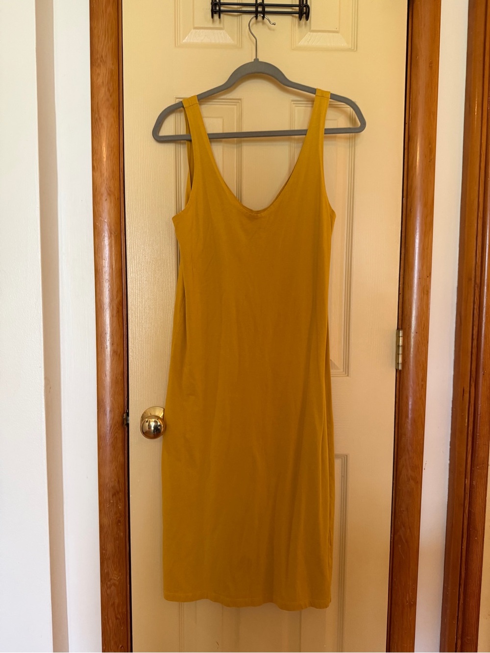 Sleeveless Scoop Midi Dress in Mustard Yellow
